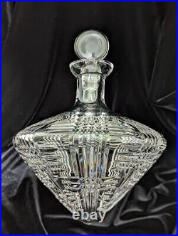 Vintage Crystal Cut Glass Decanter On Side With Lid, 13 Tall, 9.5Long, Nice Weight