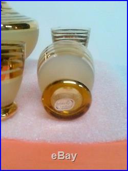 Vintage Crystal Czech Bohemian Amber Color, Gold Gilt Decanter 6 Glasses