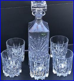 Vintage Crystal DECANTER With 5 Crown Royal Logo glasses ROCK GLASSES