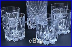 Vintage Crystal DECANTER With 5 Crown Royal Logo glasses ROCK GLASSES