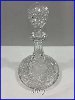 Vintage Crystal Floral Etched Ornate Cut Glass Ships Decanter Large 7.5 X 12