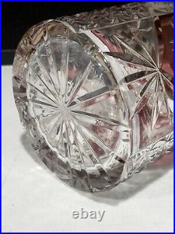 Vintage Crystal Glass Decanter Cranberry Flash Cut Flower Panels 11.5 4 POUNDS