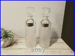 Vintage Crystal Glass Decanters Whiskey And Gin Bottles With Tags
