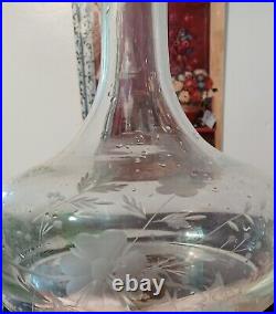 Vintage Crystal Glass Ship Decanter Nautical Etched Tall Large 82oz Lid Barware