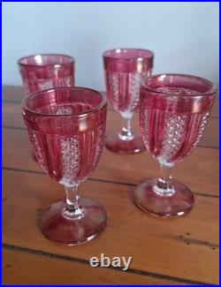 Vintage Crystal Ruby Decanter with4-Wine Goblets Highly Detailed Very Beautiful