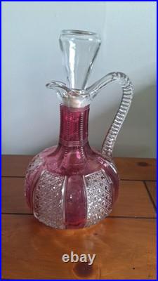 Vintage Crystal Ruby Decanter with4-Wine Goblets Highly Detailed Very Beautiful