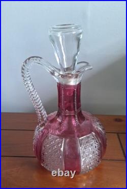 Vintage Crystal Ruby Decanter with4-Wine Goblets Highly Detailed Very Beautiful
