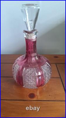 Vintage Crystal Ruby Decanter with4-Wine Goblets Highly Detailed Very Beautiful