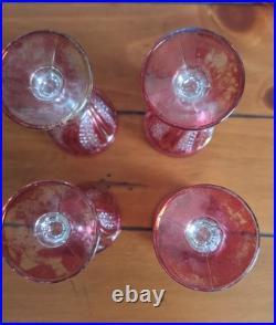 Vintage Crystal Ruby Decanter with4-Wine Goblets Highly Detailed Very Beautiful