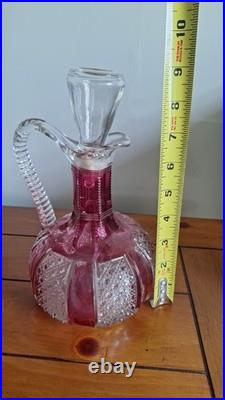 Vintage Crystal Ruby Decanter with4-Wine Goblets Highly Detailed Very Beautiful