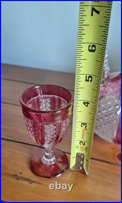 Vintage Crystal Ruby Decanter with4-Wine Goblets Highly Detailed Very Beautiful