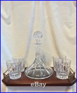 Vintage Crystal SHIPS CAPTAIN Decanter Wood Tray 4 Old Fashioned Glasses BAR SET
