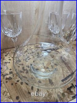 Vintage Crystal Wine 13.5 inch Decanter with 5 Glasses Etched Grapes Vine & Leaves