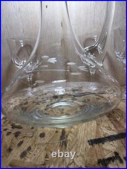 Vintage Crystal Wine 13.5 inch Decanter with 5 Glasses Etched Grapes Vine & Leaves