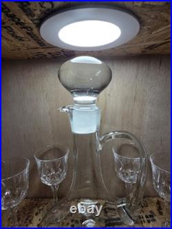 Vintage Crystal Wine 13.5 inch Decanter with 5 Glasses Etched Grapes Vine & Leaves