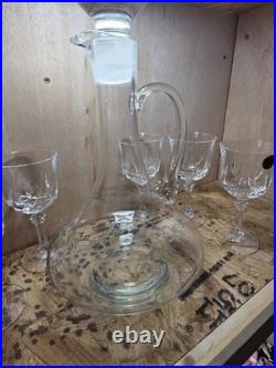 Vintage Crystal Wine 13.5 inch Decanter with 5 Glasses Etched Grapes Vine & Leaves