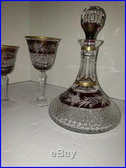 Vintage Crystal and Ruby Red Decanter Set by Marchioness by EBELING & REUSS