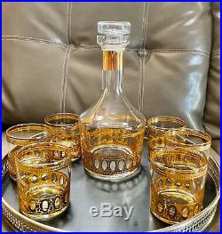 Vintage Culver Antiqua Gold Whiskey Rocks Glasses And Decanter Set Of 8