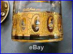 Vintage Culver Antiqua Gold Whiskey Rocks Glasses And Decanter Set Of 8
