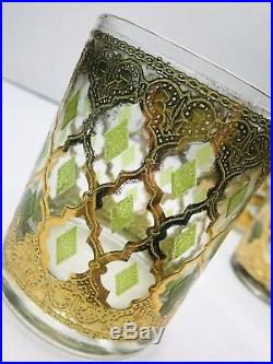 Vintage Culver Glass Valencia Decanter 2 Rocks Cocktail Glasses Green Gold
