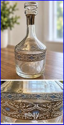 Vintage Culver Sorrento Decanter & 6 Stem Glasses Blue Silver MCM 1960s Barware