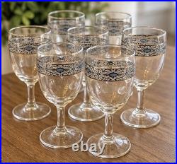 Vintage Culver Sorrento Decanter & 6 Stem Glasses Blue Silver MCM 1960s Barware