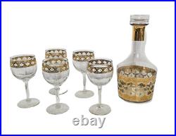 Vintage Culver Valencia Pattern Decanter & Glasses Bar Set 22 Carat Gold