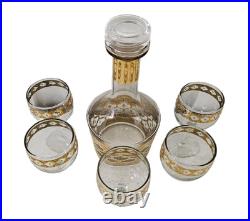 Vintage Culver Valencia Pattern Decanter & Glasses Bar Set 22 Carat Gold