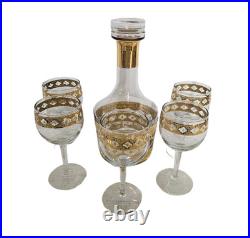 Vintage Culver Valencia Pattern Decanter & Glasses Bar Set 22 Carat Gold