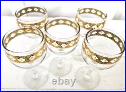 Vintage Culver Valencia Pattern Decanter & Glasses Bar Set 22 Carat Gold