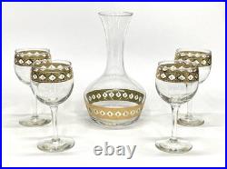 Vintage Culver Valencia Wine Decanter Carafe with 4 Wine Glasses MCM Barware Set
