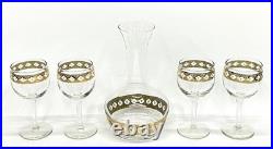 Vintage Culver Valencia Wine Decanter Carafe with 4 Wine Glasses MCM Barware Set