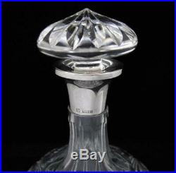 Vintage Cut Crystal Decanter Bottle Sterling Silver Collared Rim Barker Ellis Co