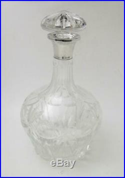 Vintage Cut Crystal Decanter Bottle Sterling Silver Collared Rim Barker Ellis Co