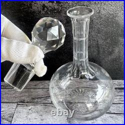 Vintage Cut Crystal Decanter Starburst Webb Style #160 Matching Stopper