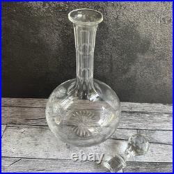 Vintage Cut Crystal Decanter Starburst Webb Style #160 Matching Stopper