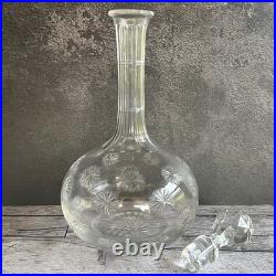 Vintage Cut Crystal Decanter Starburst Webb Style #160 Matching Stopper
