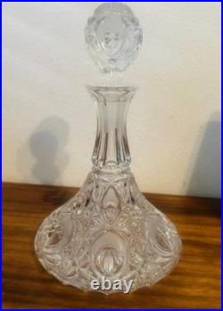 Vintage Cut Crystal Glass Ship Decanter Liquor Bottle w Stopper 11.5