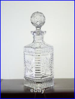 Vintage Cut Crystal Liquor Decanter with Stopper, Starburst Pinwheel Design