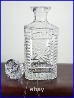 Vintage Cut Crystal Liquor Decanter with Stopper, Starburst Pinwheel Design