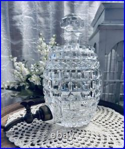 Vintage Cut Crystal Whisky Dispenser Brass Spigot Crystal Barrel Decanter