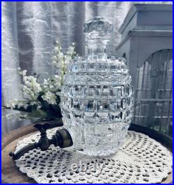 Vintage Cut Crystal Whisky Dispenser Brass Spigot Crystal Barrel Decanter
