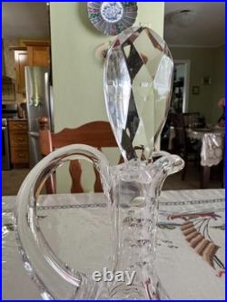 Vintage Cut Crystal Wine Decanter Ewer Stopper Handle Starburst 11 Inch