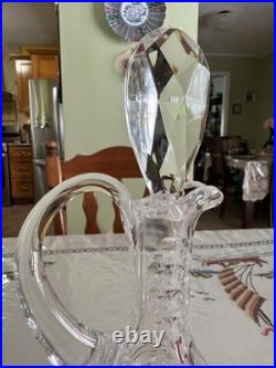Vintage Cut Crystal Wine Decanter Ewer Stopper Handle Starburst 11 Inch