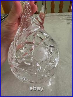 Vintage Cut Crystal Wine Decanter Ewer Stopper Handle Starburst 11 Inch