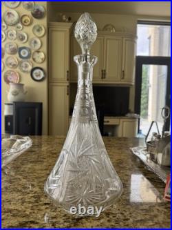 Vintage Cut Glass Crystal Decanter with Stopper 14 Tall