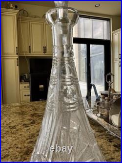 Vintage Cut Glass Crystal Decanter with Stopper 14 Tall