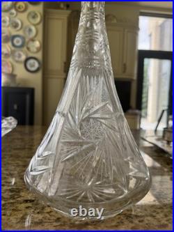 Vintage Cut Glass Crystal Decanter with Stopper 14 Tall
