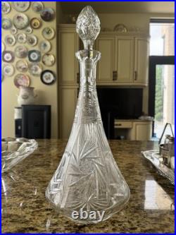 Vintage Cut Glass Crystal Decanter with Stopper 14 Tall