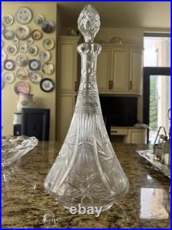 Vintage Cut Glass Crystal Decanter with Stopper 14 Tall